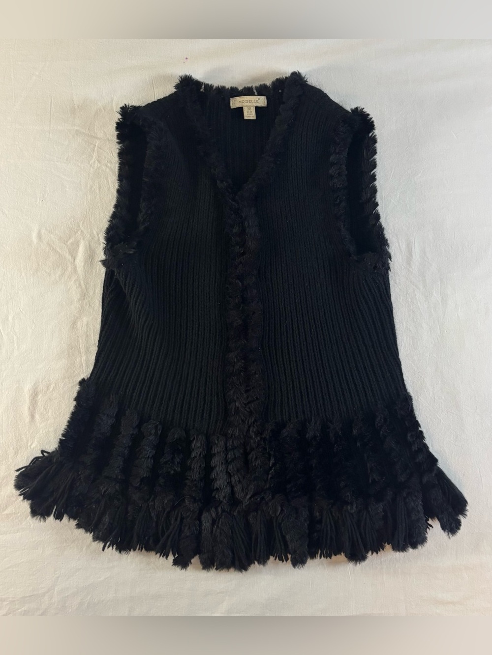Moiselle Black Luxe Wool Knit Vest Quiet Luxury Dark Academia Boho Goth Size 2 - Picture 5 of 10